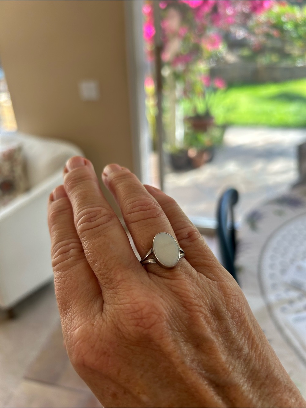 Sterling Silver White Opal Oval Ring